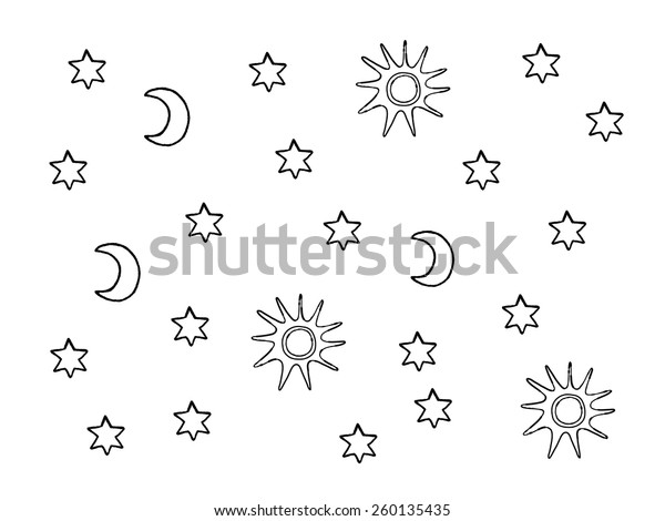 Sun Moon Stars Black White Background Stock Vector Royalty Free