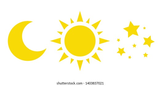 sun, moon and stars, a collection of vector icons. yellow weather symbols on white background. illustrations. day and night.