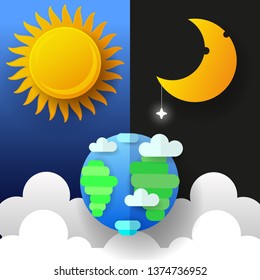 Sun, Moon And Stars. Day And Night Vector Banners.