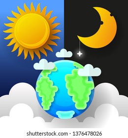 Sun, Moon And Stars. Day And Night Vector Banners Isolated.