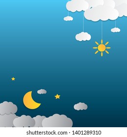 Sun, moon and stars. Day and night vector banners isolated