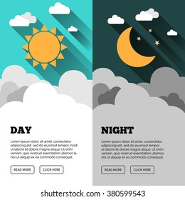 Sun, moon and stars. Day and night vector banners isolated. Vector background. Forecast concept banner. 