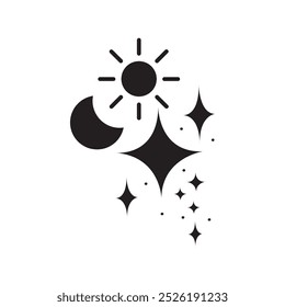 Sun ,Moon and stars flat vector icon illustration isolated on white background.