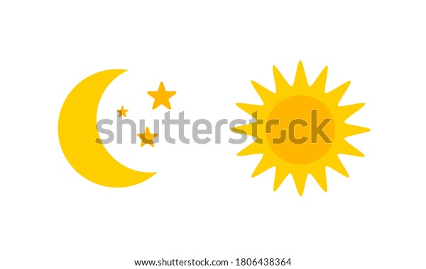 Sun and moon with stars\
flat vector icon illustration isolated on white background. Day and\
night concept