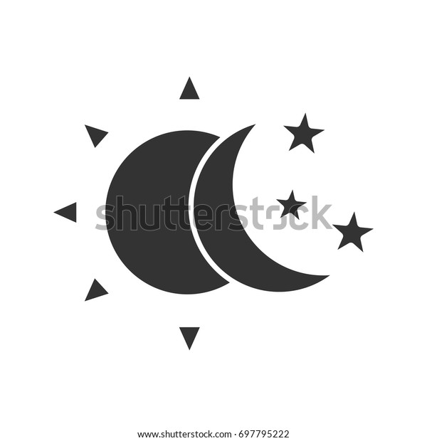 太陽と月と星のグリフアイコン シルエット記号 昼も夜も 負のスペース ベクターイラスト のベクター画像素材 ロイヤリティフリー 697795222