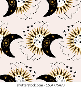 sun, moon and stars in a seamless pattern design, perfect to use on the web or in print