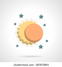Sun, moon and stars. Sky objects. Celestial body. Astronomy, meteorology and astrology symbol. Space research. Flat color style vector icon. Web design element for site, mobile and business.