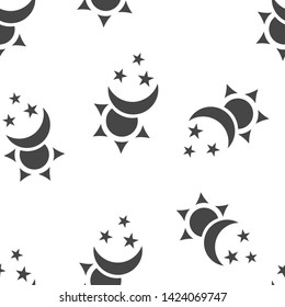 Sun and moon with stars vector icon. The symbol of the change of day and night  seamless pattern on a white background.