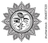 Sun, moon and stars vintage vector illustration