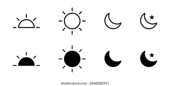 Sol lua nascer do sol e variações noturnas representando dia noite ciclo tempo natureza luz escuridão astronomia celestial energia ritmo equilíbrio ambiente