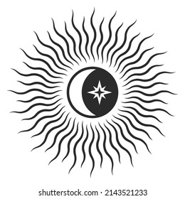 Sun and moon symbol. Cosmic mystery black sign