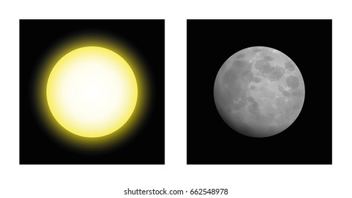 Sun and moon - symbolic mythological comparison of masculine and feminine energy in astrology, like yin and yang, day and night. Artistic, abstract vector illustration.