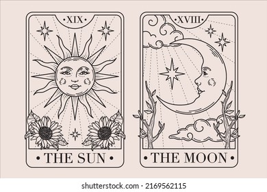The Sun   The Moon Tarot Cards
