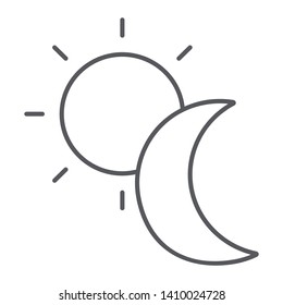 Sun and moon thin line icon, weather and nature, day and night sign, vector graphics, a linear pattern on a white background, eps 10.
