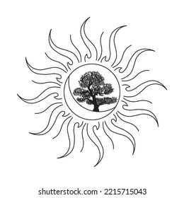 sun, moon and tree, vector