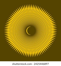 Sun and moon vector design element - Round figure with symmetrical lines and spikes - Halftone effect - Background