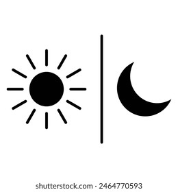 Sun and moon vector icon. Day and night sign. Dark and light mode. Screen brightness and contrast level sign.