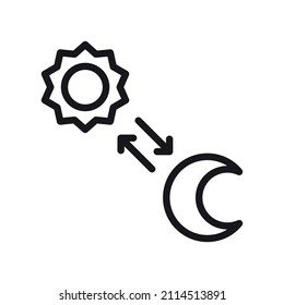 sun and moon vector icon, modern concept, outline style, black and white color