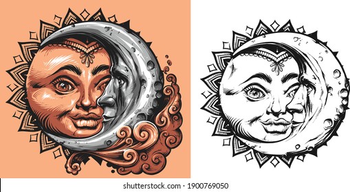 Vektorgrafik von Sun und Mond