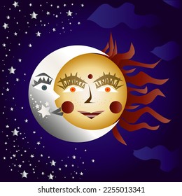 the sun and the moon vector illustration
