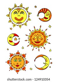 sun and moon vector set