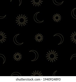 Sun and moon vintage simple seamless vector pattern 
