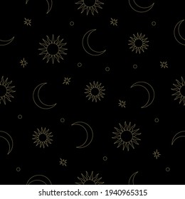 Sun and moon vintage simple seamless vector pattern on a transparent background
