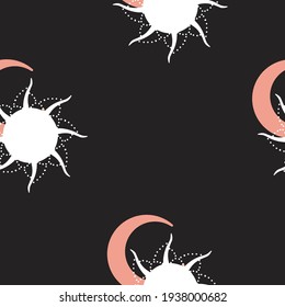 Sun and moon vintage vector seamless pattern with stars