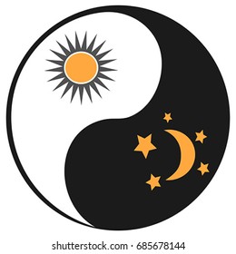 sun and moon in ying yang symbol