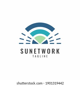 SUN MORNING INTERNET NETWORK LOGO VECTOR TEMPLATE SUITABLE FOR NETWORK PROVIDER COMPANY