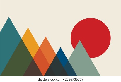 Sun Mountain Abstract Wall Art Landscape Geometric Design Vector