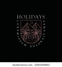 Sun Mountain Beach Logo Design Line Art Emblem Badge