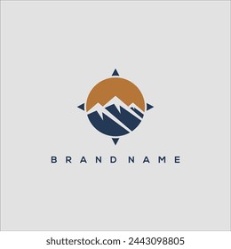 sun mountain and compass in circle adventure travel logo vector