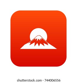 Sun and mountain icon digital red for any design isolated on white vector illustration