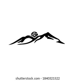 icono de sol y montaña. Logo de Sol y montaña. Logo de la naturaleza en blanco y negro. Icono de escenario en blanco y negro