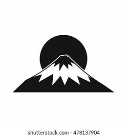 Sun and mountain icon in simple style isolated on white background. Nature symbol
