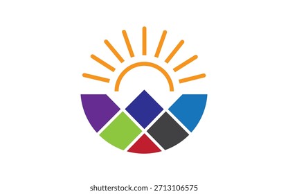 Sun Mountain Landscape Logo Design Icono de Vector de Plantilla