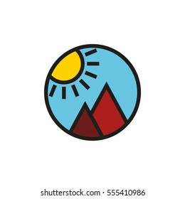 sun and mountain logo, icon. vector illustration.