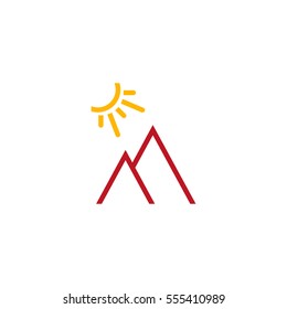 sun and mountain logo, icon. vector illustration.