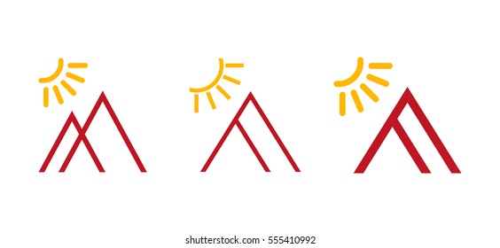 sun and mountain logo, icon. vector illustration.