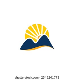 Sun Mountain Logo Vector Illustration. Sunrise Landscape Icon Vector