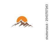 Sun Mountain Logo Vector. Minimalist Landscape Mountain logo