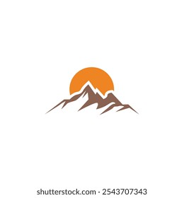 Sun Mountain Logo Vector. Minimalist Landscape Mountain logo