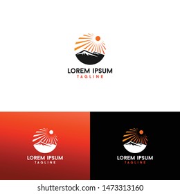 sun and mountain modern logo vector