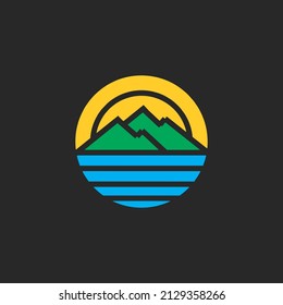 SUN MOUNTAIN OCEAN ICON VECTOR LOGO IMAGE, Suitable For Nature Element Design Or Symbol