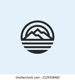 SUN MOUNTAIN OCEAN ICON VECTOR LOGO IMAGE, Suitable For Nature Element Design Or Symbol