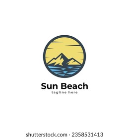 Sun mountain sea Logo Design Template.