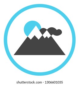 Sun mountain vector icon in a round frame on a white background