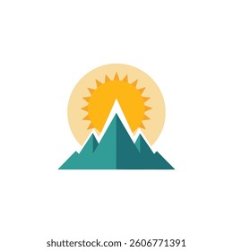sun and mountain with white background