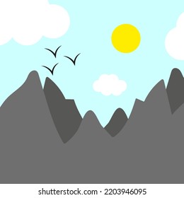 sun mountains birds figure. Color texture. Landscape design. Vector illustration. stock image. 